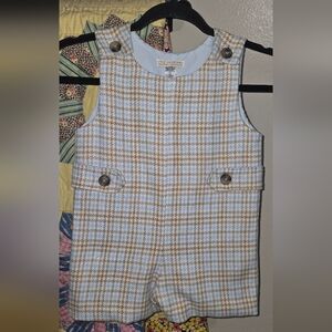 The Beaufort Bonnet Company Light Blue & Tan Plaid Sleeveless Romper 2T